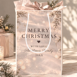 Sac Cadeau Moyen Champagne Blush Hiver Botanique Joyeux Noël