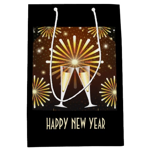 Sac Cadeau Moyen Champagne et feux d'artifice Nouvel An (Devant)