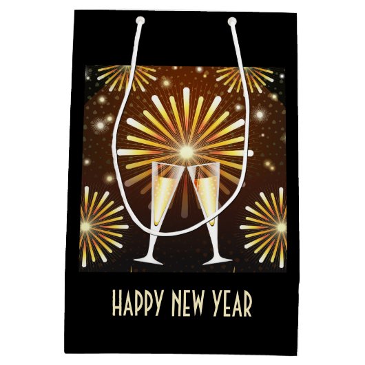 Sac Cadeau Moyen Champagne et feux d'artifice Nouvel An (Dos)