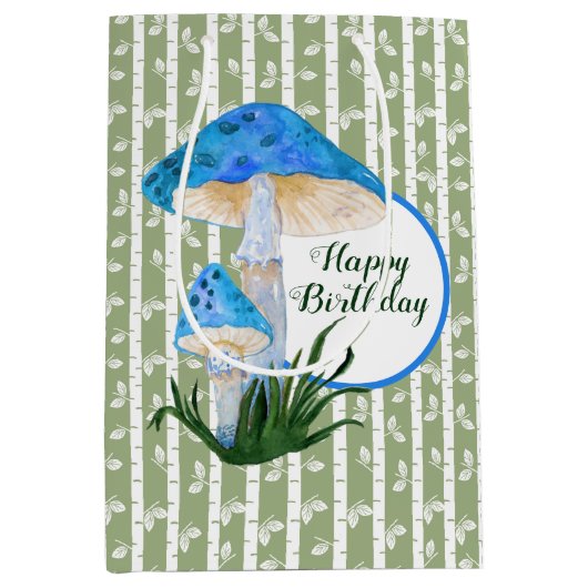 Sac Cadeau Moyen Champignons bleus sur Aspen Anniversaire (Devant)