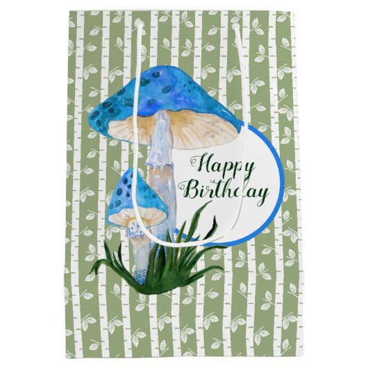 Sac Cadeau Moyen Champignons bleus sur Aspen Anniversaire (Dos)