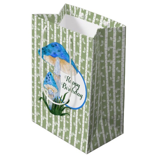 Sac Cadeau Moyen Champignons bleus sur Aspen Anniversaire (Dos Angle)