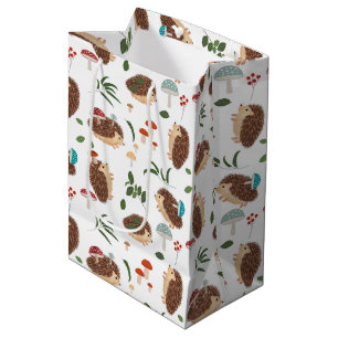 Sac Cadeau Moyen Champignons de Hérisson Mignons Forêt Bois Animaux