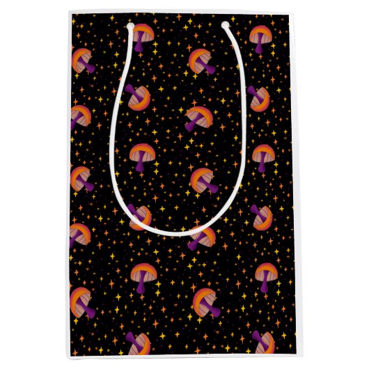 Sac Cadeau Moyen Champignons magiques d'automne_noir (Devant)