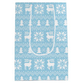 Sac Cadeau Moyen Chandail de Noël bleu traditionnel Design hivernal (Dos)