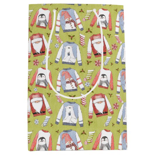 Sac Cadeau Moyen Chandails et bas de Noël (Devant)