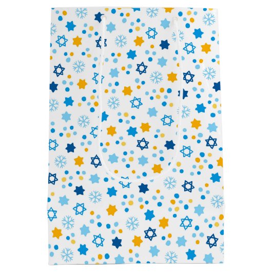 Sac Cadeau Moyen Chanukah Etoiles juives Snowflakes blanc (Dos)