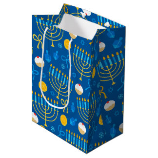 Sac Cadeau Moyen Chanukah Menorah Gelt Dreidel Bleu
