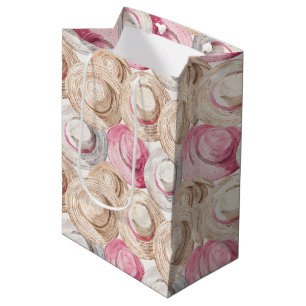 Sac Cadeau Moyen Chapeaux de Paille Blanc Crème Rose Anniversaire
