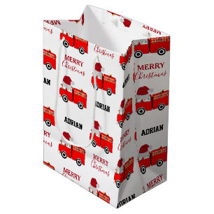 Sac Cadeau Moyen Chariot de feu rouge de Noël Nom personnalisé