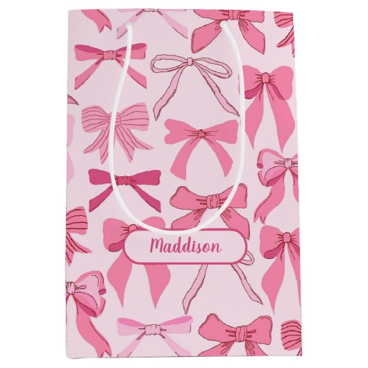 Sac Cadeau Moyen Charmant motif de nœuds papillon roses girly (Devant)