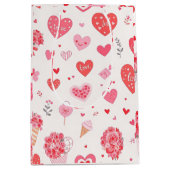 Sac Cadeau Moyen Charmante Valentine's Design avec Coeurs et Fleurs (Devant)