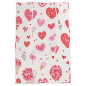 Sac Cadeau Moyen Charmante Valentine's Design avec Coeurs et Fleurs (Dos)