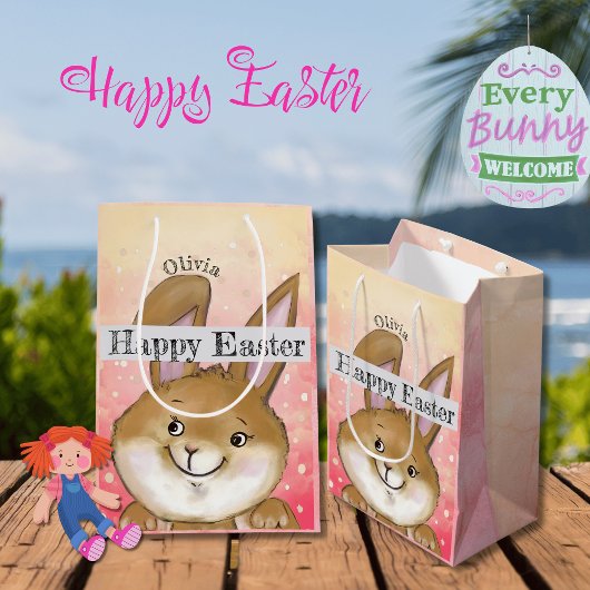 Sac Cadeau Moyen Chasse aux oeufs cinglant Enfants roses