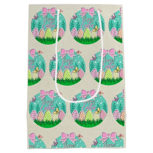 Sac Cadeau Moyen Chasse aux oeufs de Pâques mignonne et papillons c (Dos)