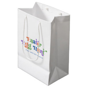 Sac Cadeau Moyen Chasse aux oeufs de Pâques. Typographie rétro colo