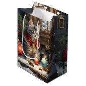 Sac Cadeau Moyen Chat adorable à Red Cape à Noël (Devant Angle)