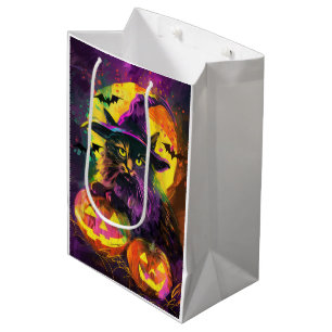 Sac Cadeau Moyen Chat angora turc effrayant Halloween Sorcière Citr