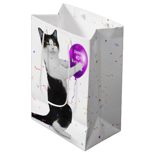 Sac Cadeau Moyen Chat avec 40e Ballons d'anniversaire Sac-cadeau mo (Devant Angle)