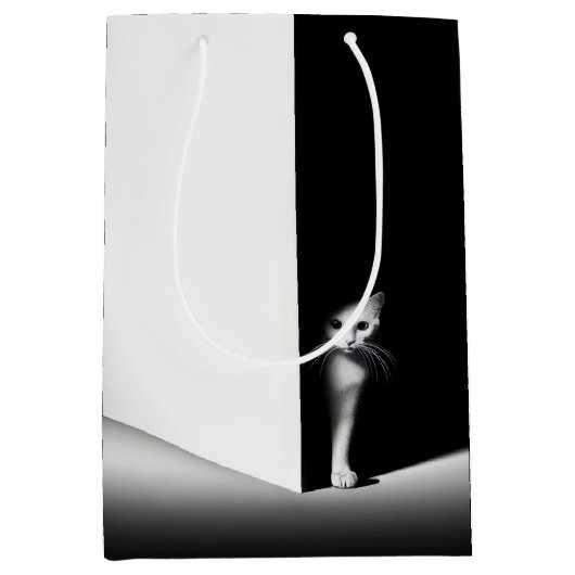 Sac Cadeau Moyen Chat Blanc Dans L'Ombre Noire (Devant)