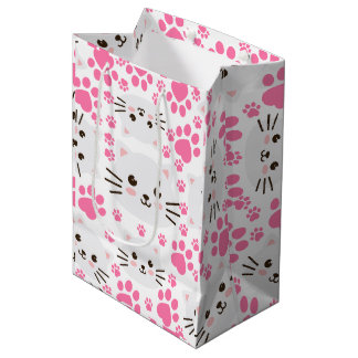 Sac Cadeau Moyen Chat blanc mignon et rose