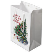 Sac Cadeau Moyen Chat Chaos Arbre de Noël Design Aquarelle (Devant Angle)