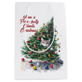 Sac Cadeau Moyen Chat Chaos Arbre de Noël Design Aquarelle (Devant)