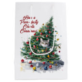 Sac Cadeau Moyen Chat Chaos Arbre de Noël Design Aquarelle (Dos)