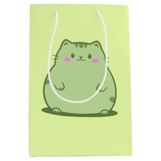 Sac Cadeau Moyen Chat Chubby Matcha Vert (Devant)