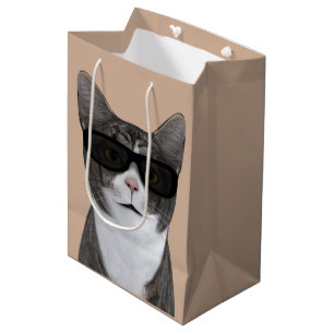 Sac Cadeau Moyen Chat cool Avec Lunettes De Soleil Noir