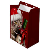 Sac Cadeau Moyen Chat De Noël À La Bouteille De Vin (Devant Angle)