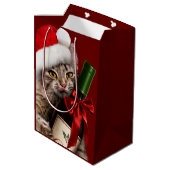 Sac Cadeau Moyen Chat De Noël À La Bouteille De Vin (Dos Angle)