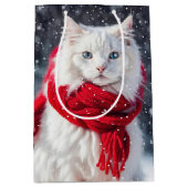 Sac Cadeau Moyen Chat de Noël avec Écharpe et Snowflakes (Devant)