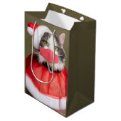 Sac Cadeau Moyen Chat de Noël en masque facial (Devant Angle)