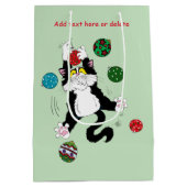 Sac Cadeau Moyen Chat de Noël noir blanc Tuxedo (Dos)