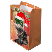 Sac Cadeau Moyen Chat de Noël sur un arrière - plan de bal de Noël (Dos Angle)