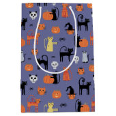 Sac Cadeau Moyen Chat d'Halloween Éffrayant pourpre (Devant)