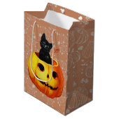 Sac Cadeau Moyen Chat d'Halloween en Citrouille (Devant Angle)