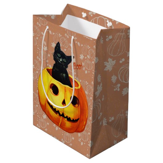 Sac Cadeau Moyen Chat d'Halloween en Citrouille (Dos Angle)