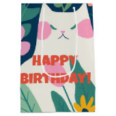 Sac Cadeau Moyen Chat doux et fleurs Joyeux anniversaire (Dos)