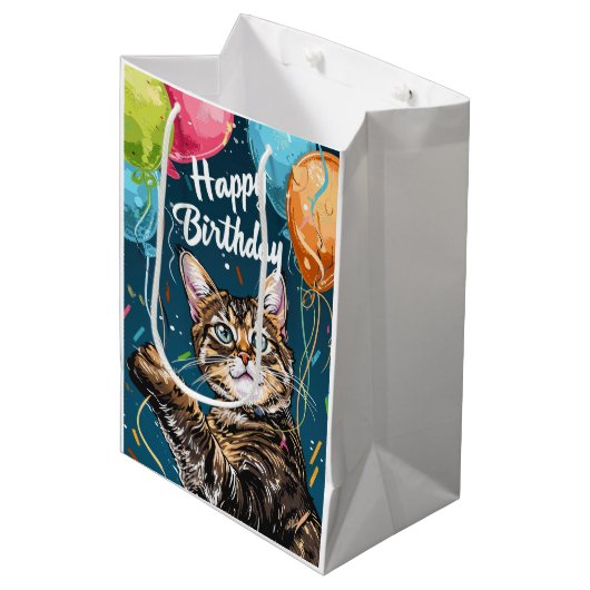 Sac Cadeau Moyen Chat du Bengale avec ballons (Devant Angle)