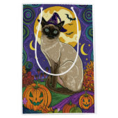 Sac Cadeau Moyen Chat éffrayant Siamese Halloween sorcière et Citro (Devant)