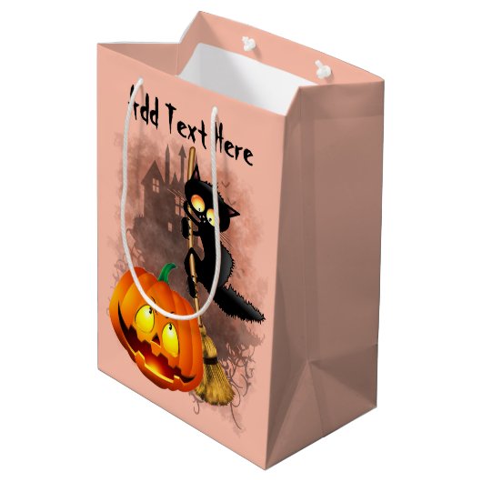 Sac Cadeau Moyen Chat effrayé par Citrouille Fun Halloween caractèr (Dos Angle)