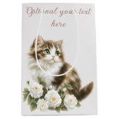 Sac Cadeau Moyen Chat et fleurs heureux désir d'anniversaire (Devant)