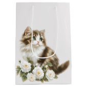 Sac Cadeau Moyen Chat et fleurs heureux désir d'anniversaire (Dos)