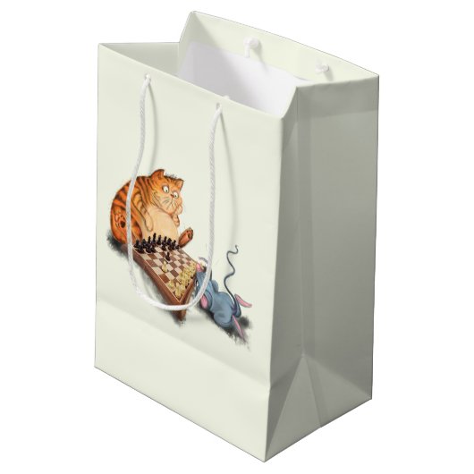 Sac Cadeau Moyen Chat et souris Jouer aux échecs Dessin drôle (Dos Angle)