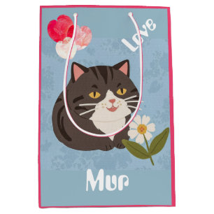 Sac Cadeau Moyen Chat gris mignon personnalisé avec Mur et Amour