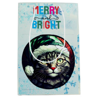 Sac Cadeau Moyen Chat Gris Tabby à Verre Cathédrale dans un Chapeau