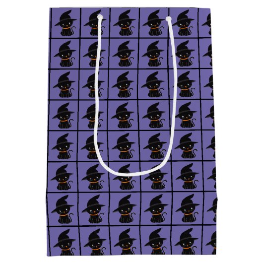 Sac Cadeau Moyen Chat Noir Avec Une Sorcière Casquette Halloween (Dos)