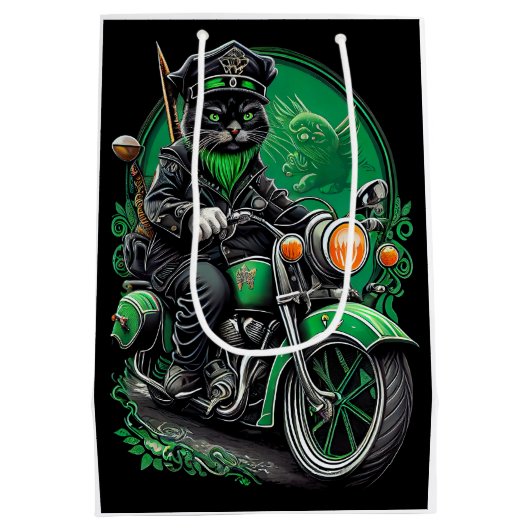 Sac Cadeau Moyen Chat noir conduite vélo St. Patrick's Day (Dos)
